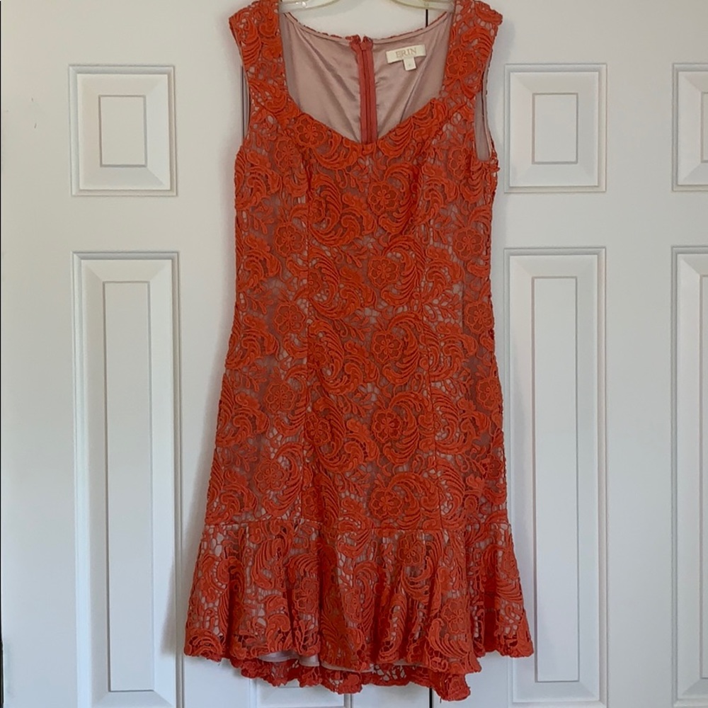 Crochet ruffle coral summer dress